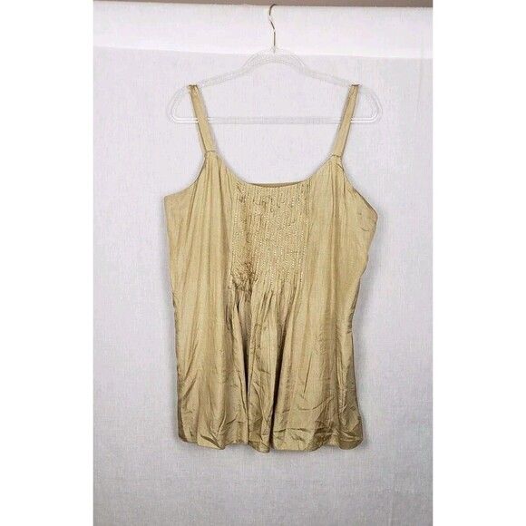 Eileen Fisher Blouse Top L Gold Silk Cotton Sequins Pleated Holiday Party Glam - Picture 1 of 8